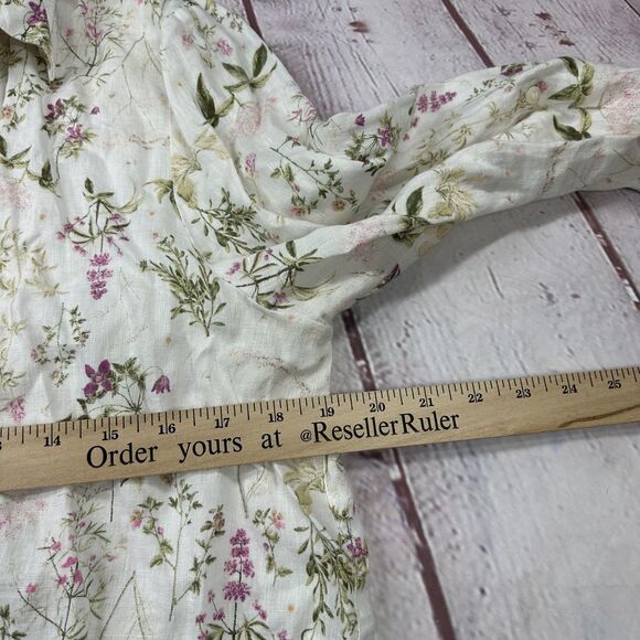 Saks Fifth Avenue Shirt Womens Medium White Floral Linen Button Front Blouse - Picture 7 of 9